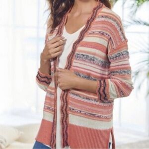 NWT Soft Surroundings Artist Knit Longline Open Stripe Cardigan Stripe Spring